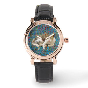 Reloj De Pulsera Cuto gato sobre fondo abstracto