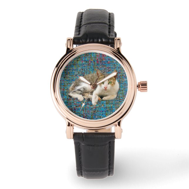 Reloj De Pulsera Cuto gato sobre fondo abstracto (Anverso)