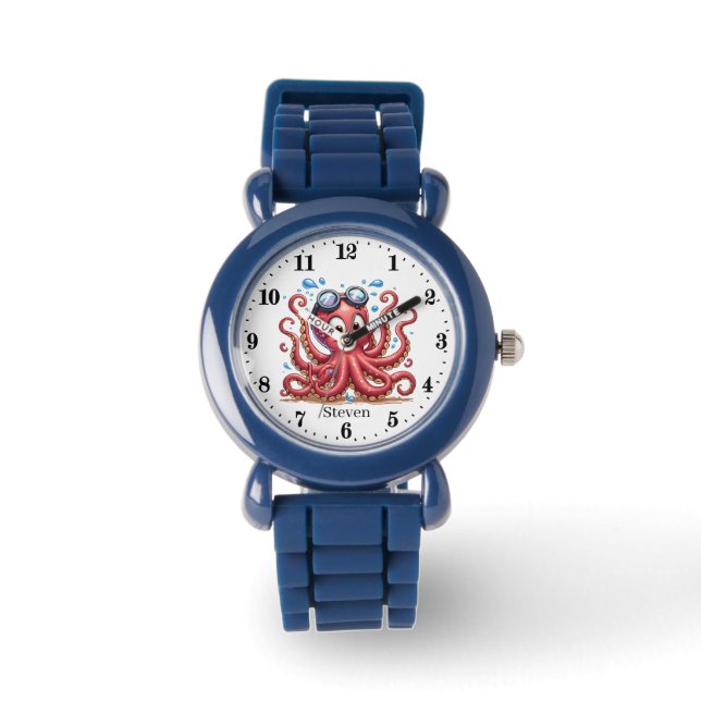 Reloj De Pulsera Cuto unisex niños pulpo añadir nombre (Anverso)