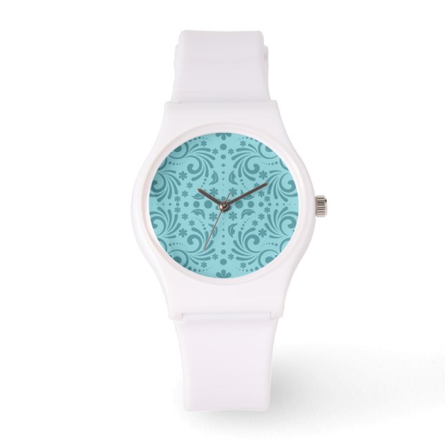 Reloj De Pulsera Cyan Flower Swirls (Anverso)