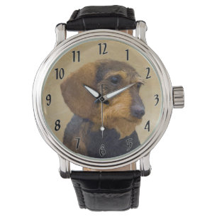 Reloj De Pulsera Dachshund (Cabezal alambrada) Pintura original de