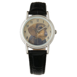 Reloj De Pulsera Dachshund (Cabezal alambrada) Pintura original de 