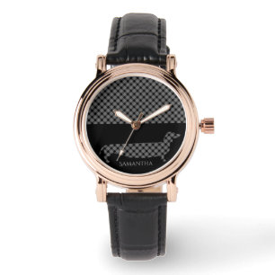 Reloj De Pulsera Dachshund de la tela escocesa en negro