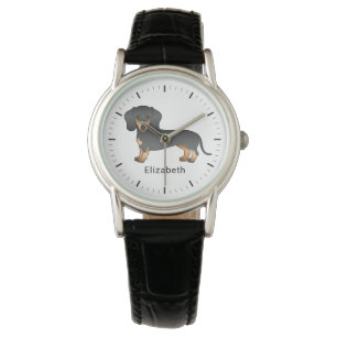 Reloj De Pulsera Dachshund de pelo corto negro y fuego, perro lindo