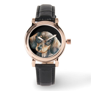 Reloj De Pulsera Dachshund lindo con gafas negras