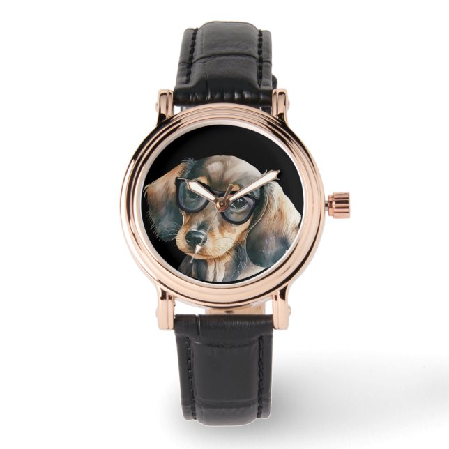 Reloj De Pulsera Dachshund lindo con gafas negras (Anverso)