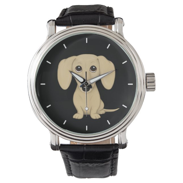 Reloj De Pulsera Dachshund liso de crema | Perro Cute Wiener (Anverso)