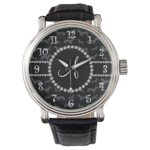 Reloj De Pulsera Dachshund negro del monograma