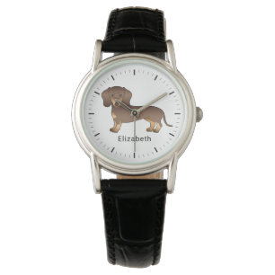 Reloj De Pulsera Dachshund Y Nombre De Chocolate Y Pelo Corto Tan