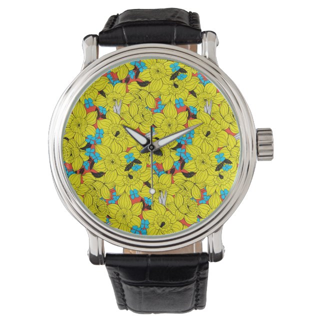 Reloj De Pulsera Daffodils patrón floral de primavera (Anverso)
