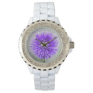 Reloj De Pulsera Dahlia morada en acuarela