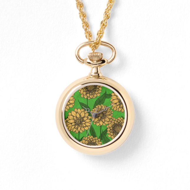 Reloj De Pulsera Dahlias en amarillo y verde (Anverso)