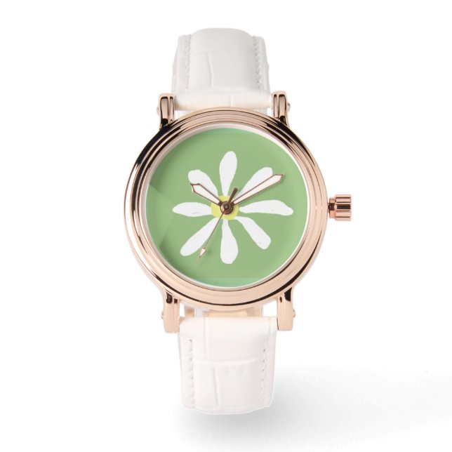 Reloj De Pulsera Dainty Daisy Watch (Sage Green & White) (Anverso)