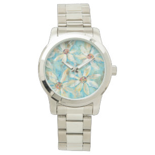 Reloj De Pulsera Daisies blancos en azul
