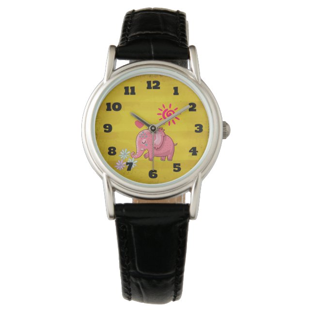 Reloj De Pulsera Daisies de esnifado de elefantes rosados (Anverso)