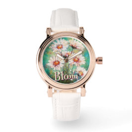 Reloj De Pulsera Daisies Floral Impresionista Teal Personalizado