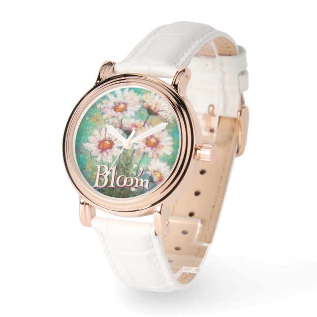 Reloj De Pulsera Daisies Impressionistic Floral Teal Personalized (Ángulo)