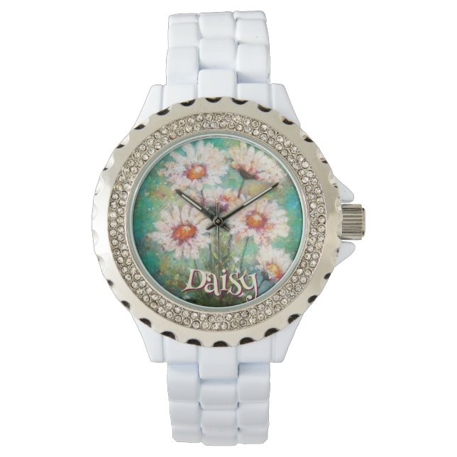 Reloj De Pulsera Daisies Impressionistic Floral Teal Personalized (Anverso)