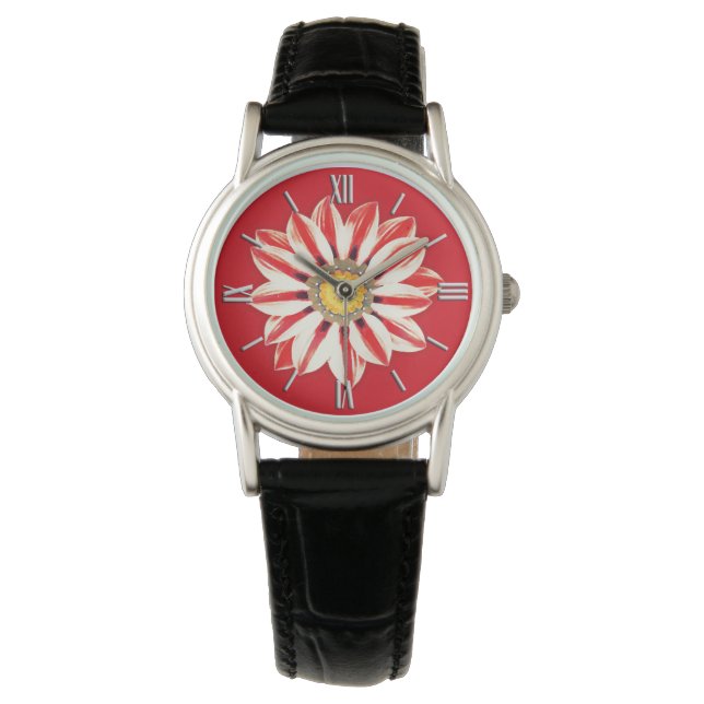 Reloj De Pulsera Daisy africano / Gazania - franja roja y blanca (Anverso)