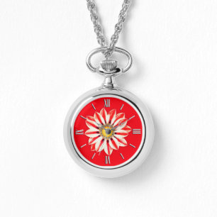 Reloj De Pulsera Daisy africano / Gazania - franja roja y blanca
