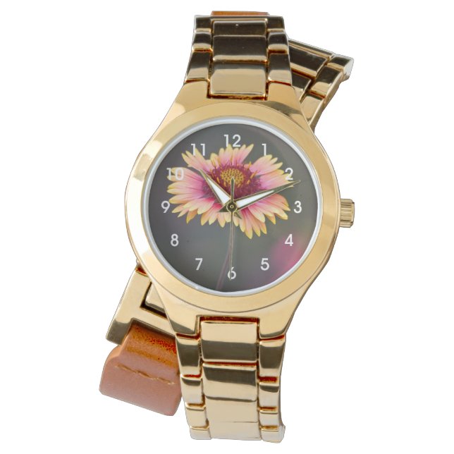 Reloj De Pulsera Daisy del desierto rosa y amarillo (Anverso)