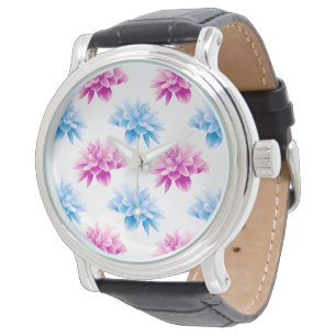 Reloj De Pulsera Dalia rosa, Dalia azul, patrón floral, flores