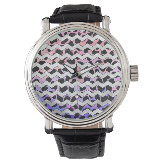 Reloj De Pulsera Dalmación rosa y negra de Chevron (Anverso)