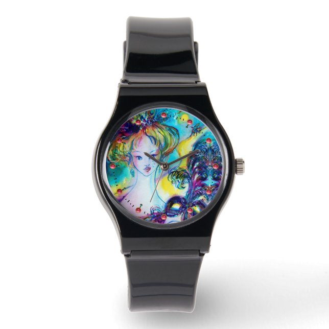 Reloj De Pulsera DAMA CON MÁSCARA / Baile de Máscaras Veneciano,neg (Anverso)