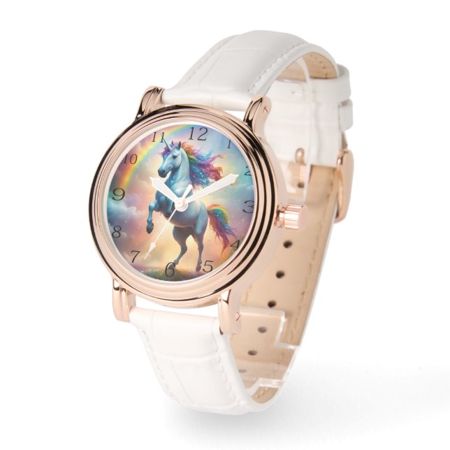 Reloj De Pulsera Damas Rainbow Unicorn con paracaídas arcoiris, (Ángulo)