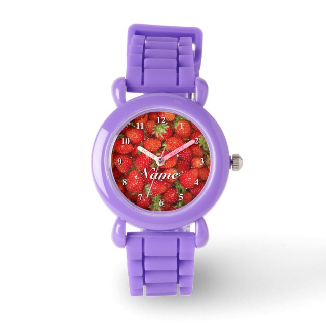 Reloj De Pulsera Damas rojas de fresa observan con correa purpurino (Anverso)