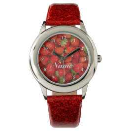 Reloj De Pulsera Damas rojas de fresa observan con correa purpurino