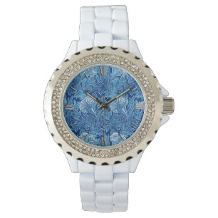 Reloj De Pulsera Damasco de la flor, marina de guerra, azul de