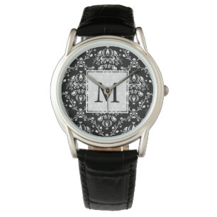 Reloj De Pulsera Damasco de Personalizado blanco y negro