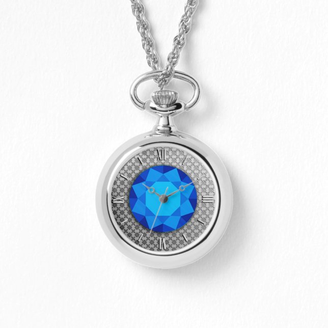 Reloj De Pulsera Damasco plateado con piedra de zafiro falso (Anverso)