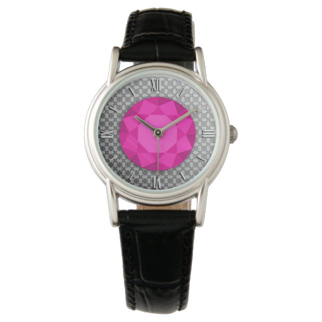 Reloj De Pulsera Damasco plateado con una falsa gema de Turmalina r (Anverso)