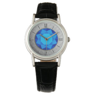 Reloj De Pulsera Damasco plateado con una falsa joya de zafiro azul