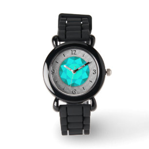 Reloj De Pulsera Damasco plateado con una gema acuamarina / jewell