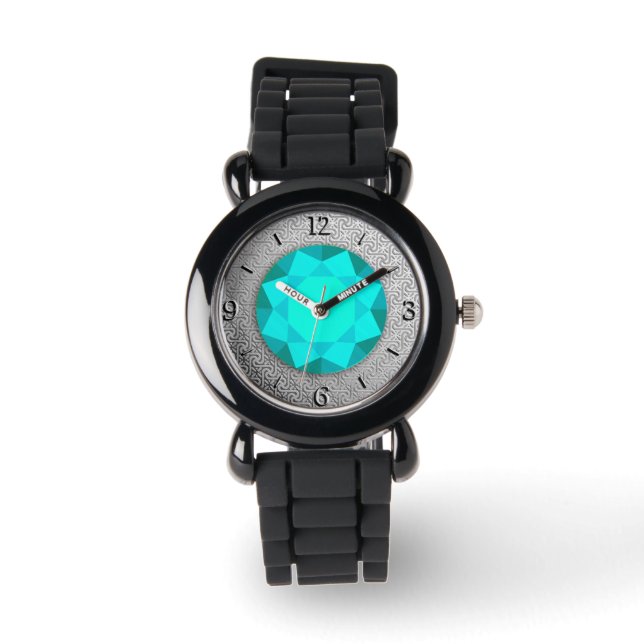 Reloj De Pulsera Damasco plateado con una gema acuamarina / jewell (Anverso)