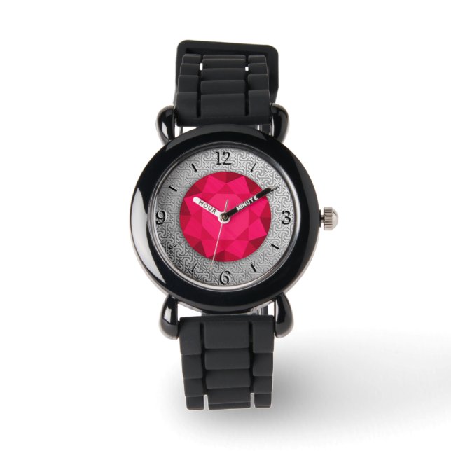 Reloj De Pulsera Damasco plateado con una gema de rubí / jewell (Anverso)