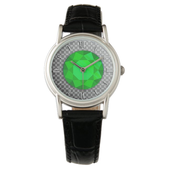 Reloj De Pulsera Damasco plateado con una gema esmeralda / jewell (Anverso)