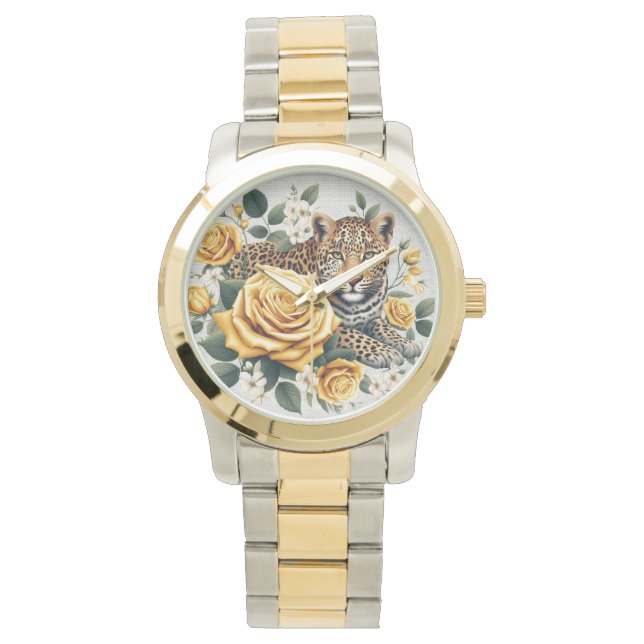 Reloj De Pulsera Damenuhr mit Leoparden und Rosen (Anverso)
