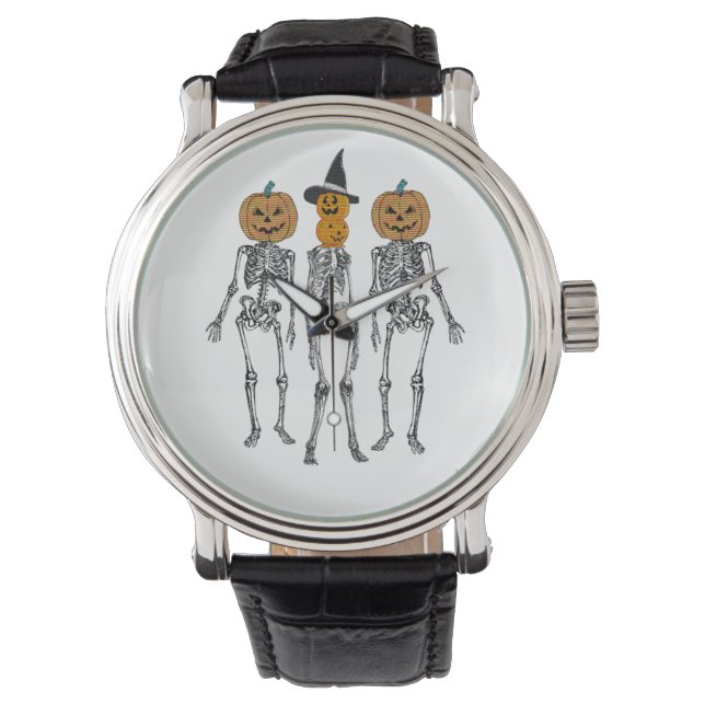 Reloj De Pulsera Dancing Skeleton Cabeza de calabaza Funny Hallowee (Anverso)