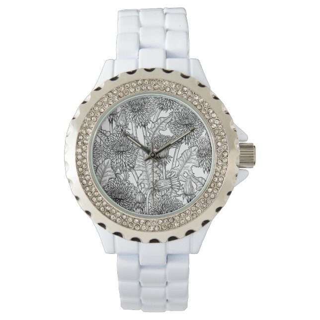 Reloj De Pulsera Dandelions, negro y blanco (Anverso)