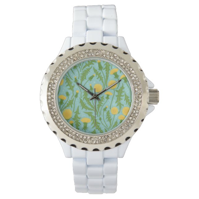 Reloj De Pulsera Dandelions, verde, amarillo y azul (Anverso)