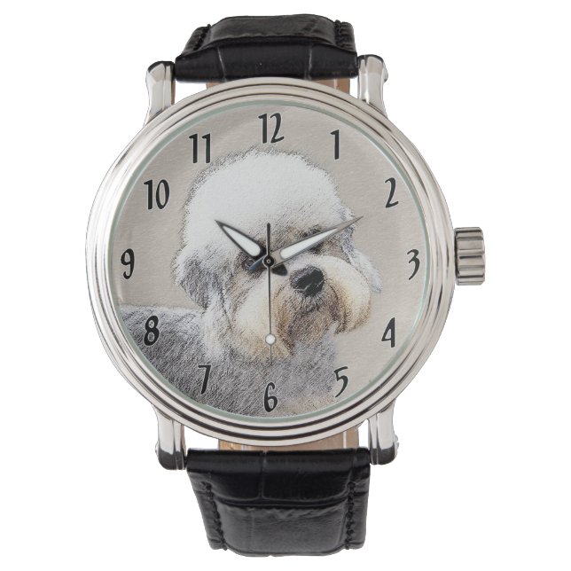 Reloj De Pulsera Dandie Dinmont Terrier Pintura Original De Perro (Anverso)