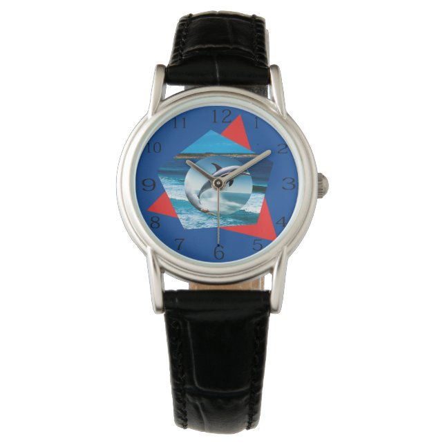 Reloj De Pulsera Danza de delfines en las olas, señoras observan (Anverso)