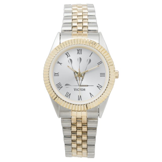Reloj De Pulsera Dardos Silver Nombre personalizado (Anverso)