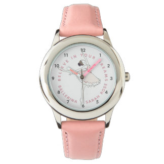 Reloj De Pulsera Dark Pink Ballerina Chica Nombre personalizado Wat