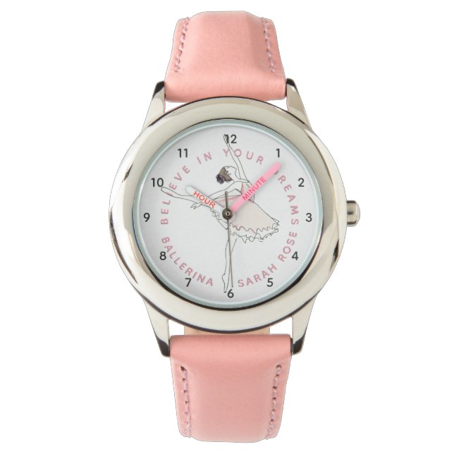 Reloj De Pulsera Dark Pink Ballerina Chica Nombre personalizado Wat (Anverso)