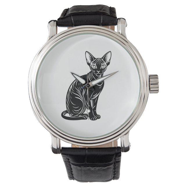 Reloj De Pulsera Dark Sphynx Cat – Minimalist Bold Art (Anverso)